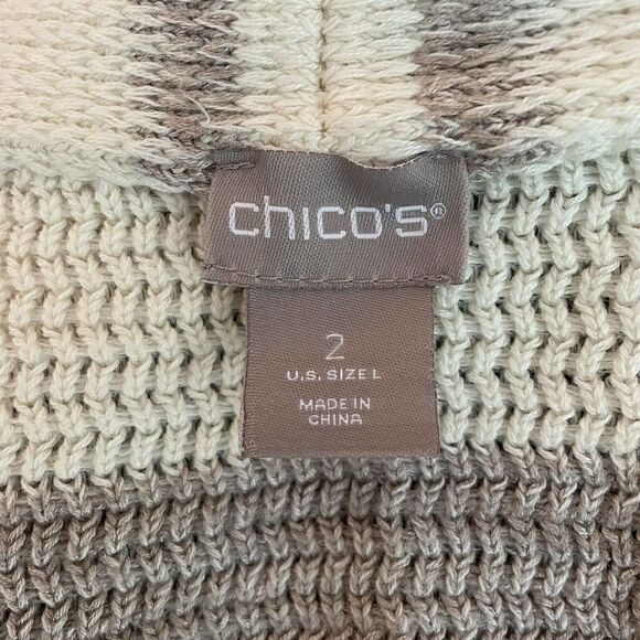 chico’s Striped Lace Up Sleeve Open Long Cardigan 2 Large - Picture 7 of 7